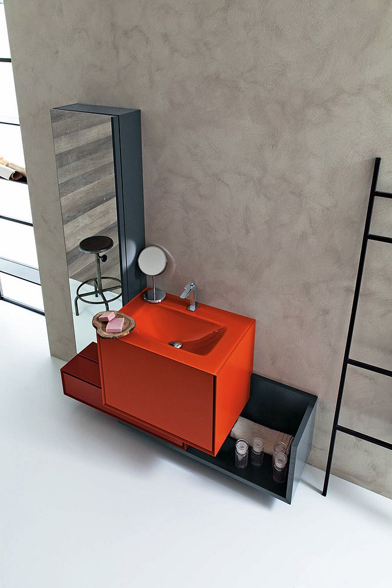 Combine fun colors and multiple modular units to create your dream bathroom