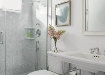 Comfy touches in a crisp bathroom 217x155 Bring Living Room Style to Your Powder Room