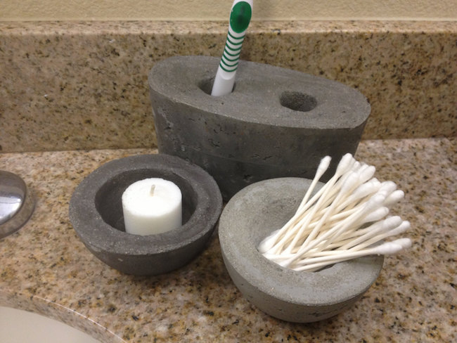 Concrete toothbrush holder and matching bowls