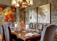 Contemporary dining room with rustic stone walls 217x155 Fitting in with Every Style: Gorgeous Dining Rooms with Stone Walls