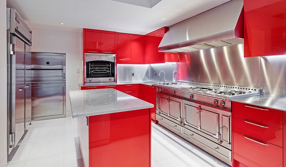 Contemporary kitchen with a splash of red