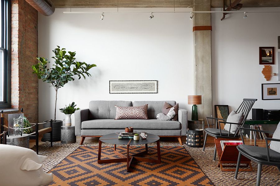 Contemporary living room with industrial and scandinavian touches