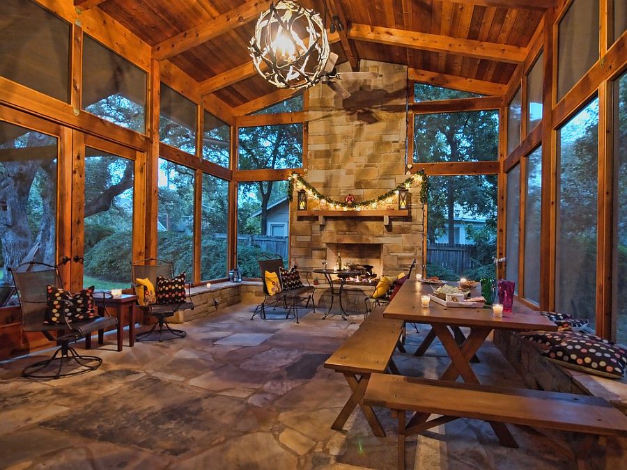 Cozy rustic screened porch