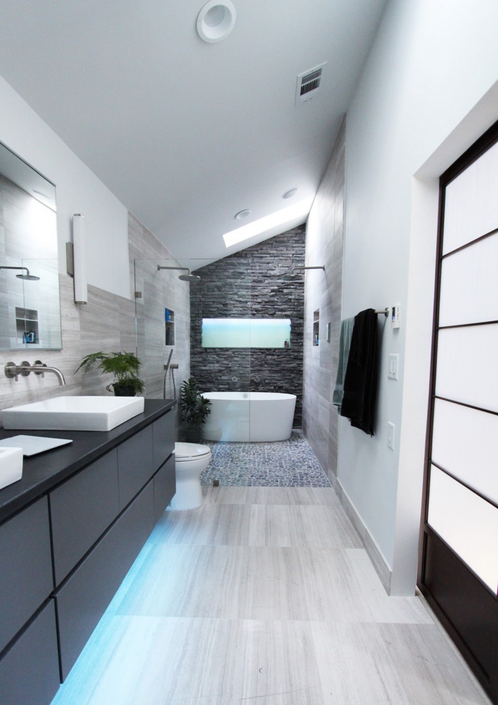 Custom-made wooden vanity with a sleek look