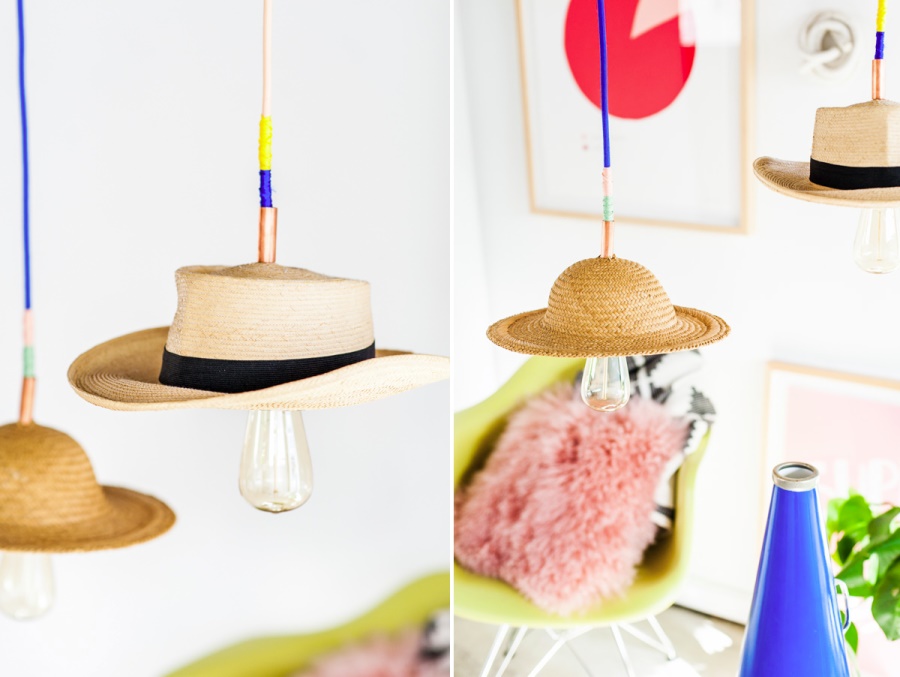 DIY hat pendant lights from Paper & Stitch