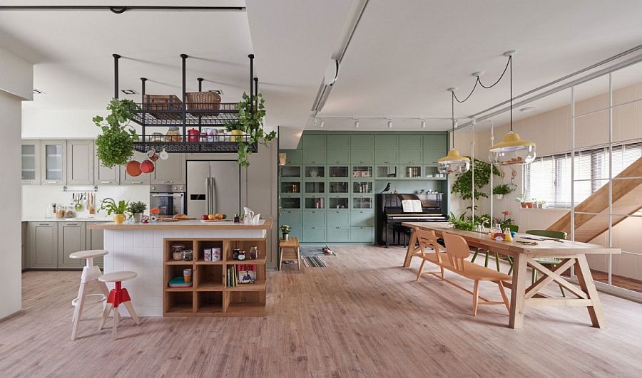 Dining room and kitchen inside an open plan family zone