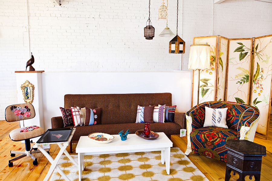 Eclectic living room with vintage and reclaimed décor [Design: Vintage Renewal]