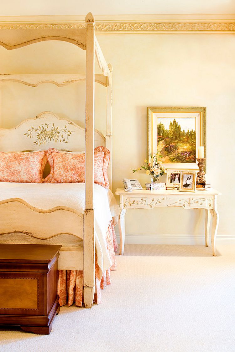 Exquisite Victorian bedroom in a Tuscan home showcases a touch of romanticism [Design: Linda McCalla Interiors]