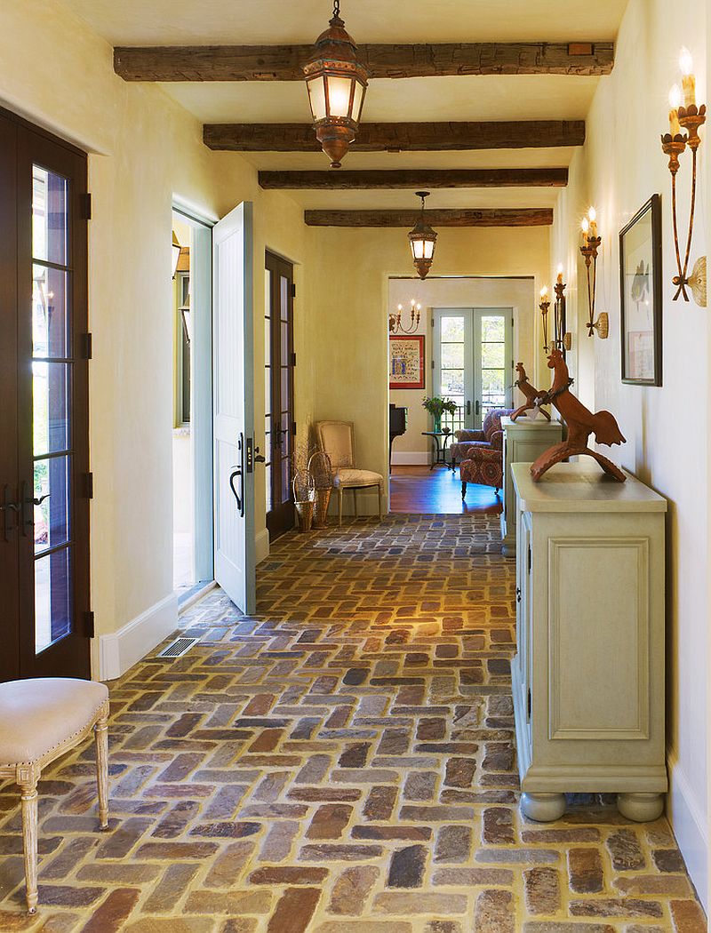 Flooring adds to the Mediterranean vibe of the entry [Design: Barnes Vanze Architects]