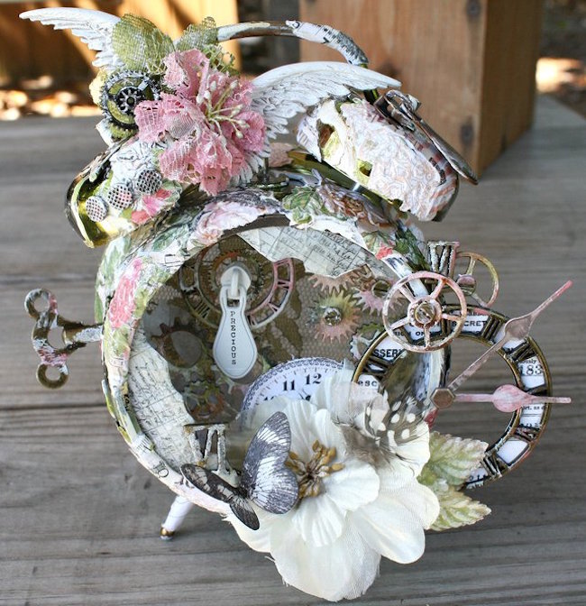 Flowery altered alarm clock with lots of extra details