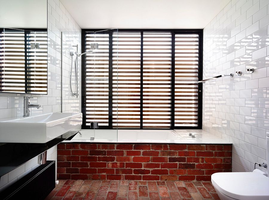 Fun way to showcase exposed brickwork in the modern bathroom