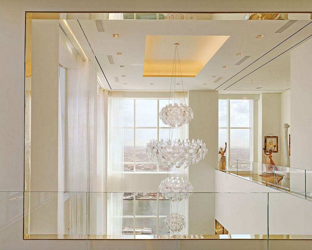 Gorgeous chandelier viewed from the top level of the private apartment