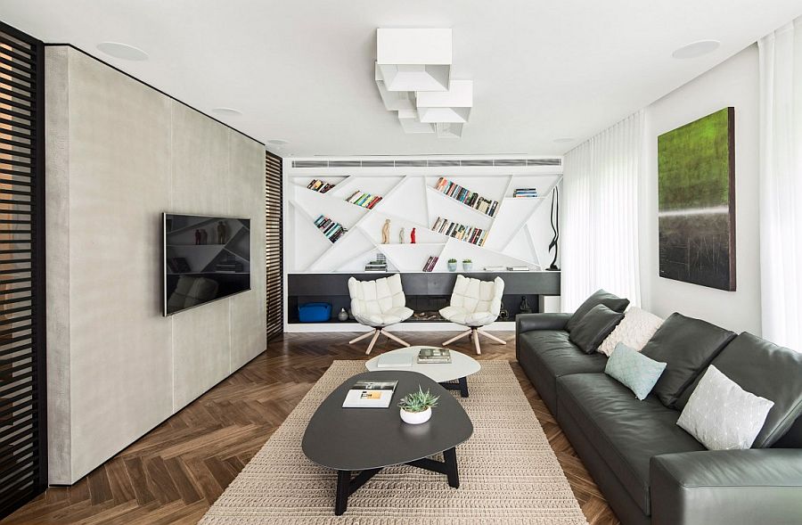 Gorgeous living area with concrete accent wall