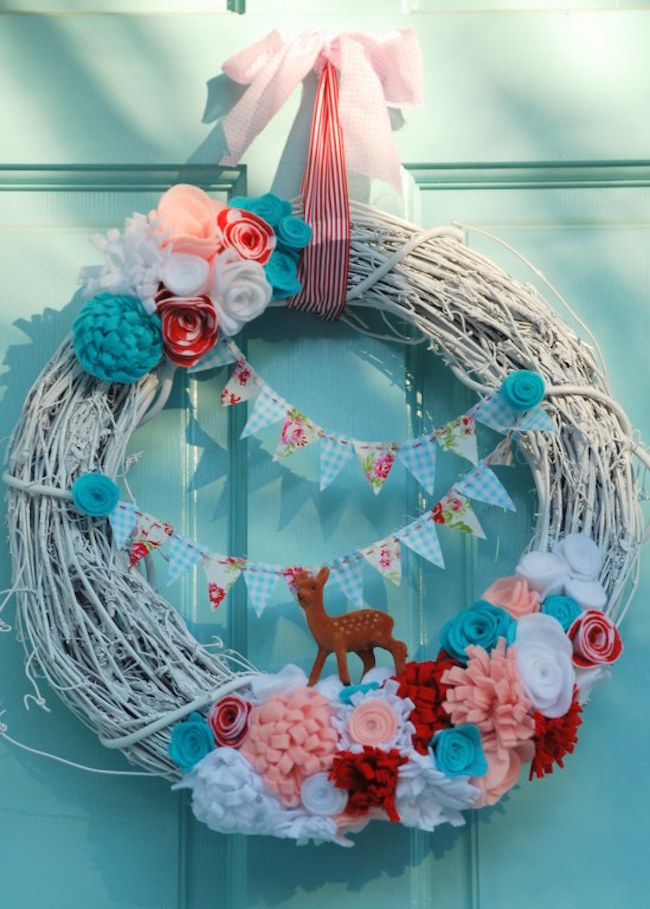 Grapevine wreath with colorful details for Valentine's Day