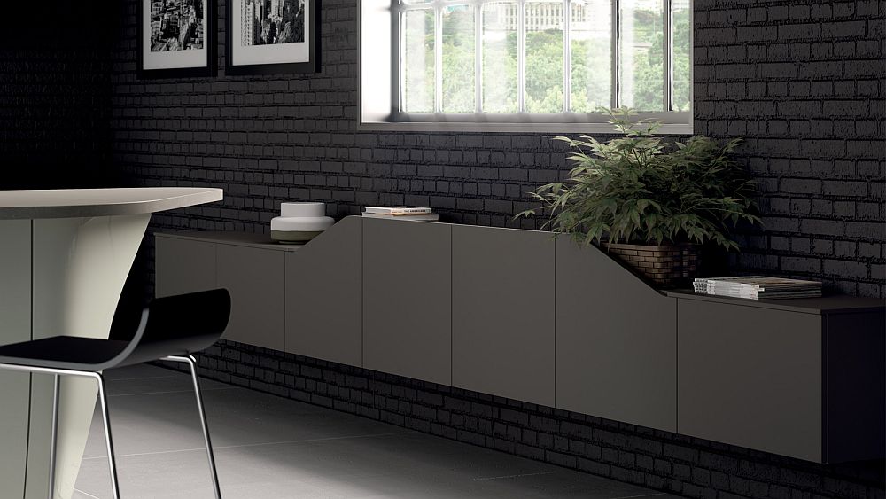 Gray living room wall-mounted unit from Scavolini