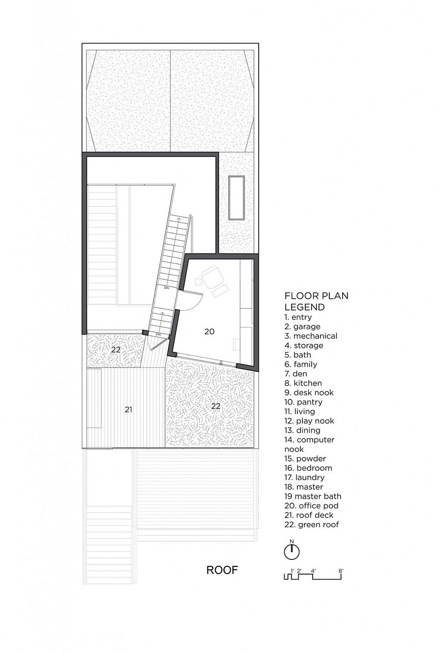 Green roof and roof deck of the Fifty Wun House