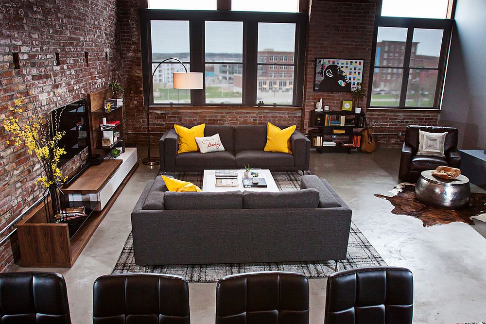 Industrial living room of urban loft in Kansas City