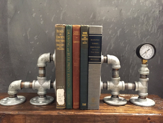 Industrial style bookend with pressure gauge