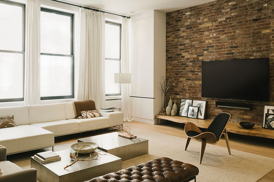 Live edge walnut shelf for the industrial living room [Design: Raad Studio]