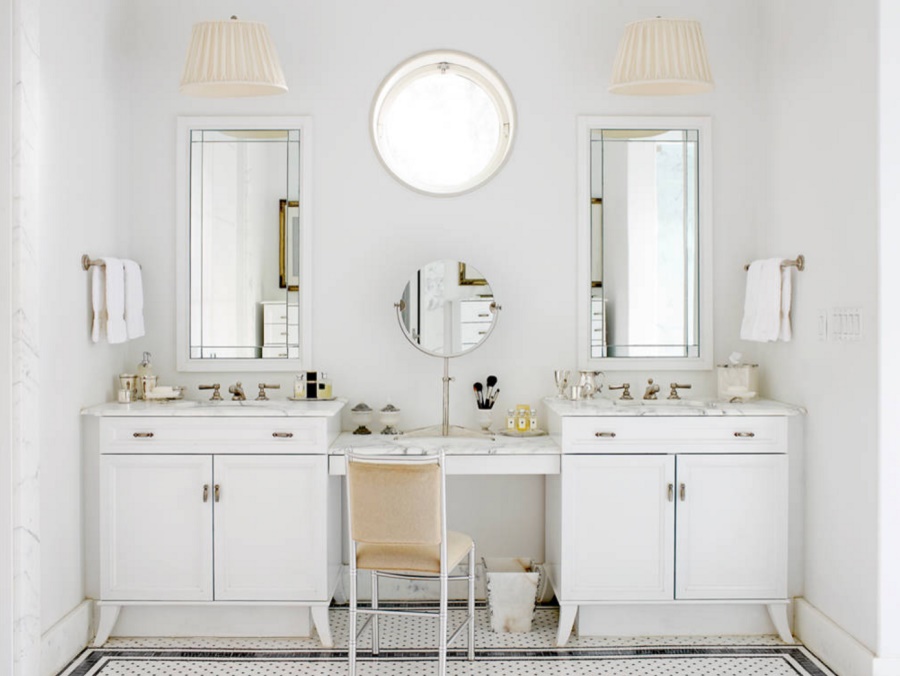 Marble-top vanity with seating