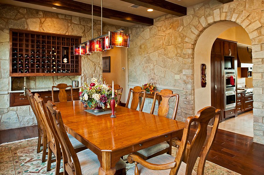 stone wall dining room