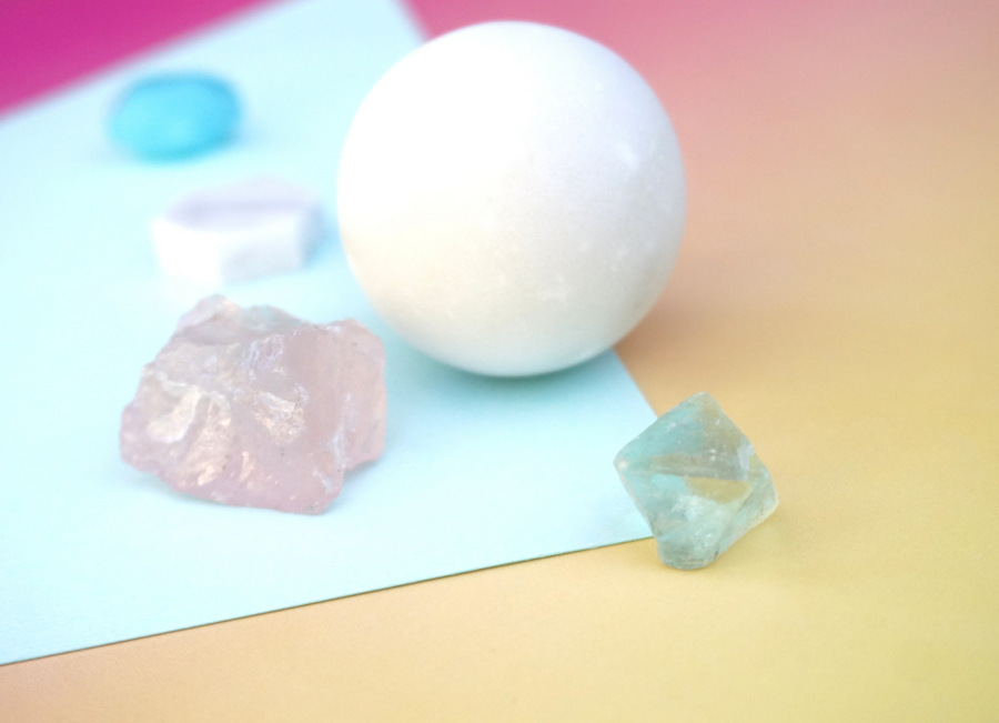 Pastel minerals and marble objects