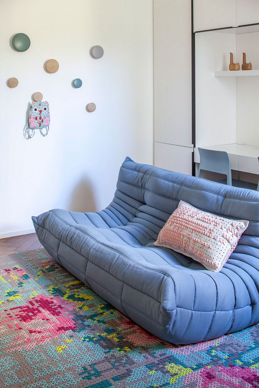 Plush Togo sofa in light blue in the home office