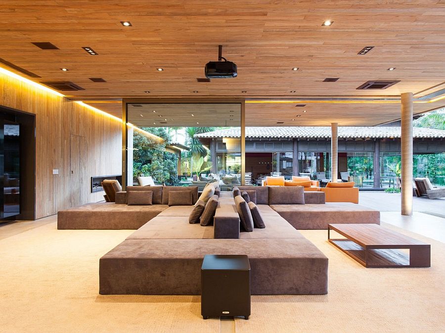 Plush modern seating inside the contemporary pavilion at Residence MZ