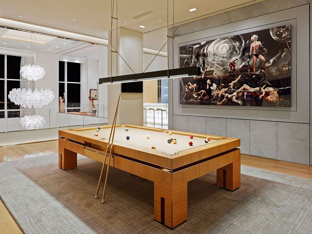 Pool room on the top level of the lavish New York City private residence