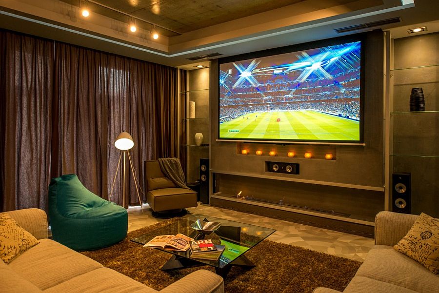 Projector, screen and speakers make up the smart entertainment unit