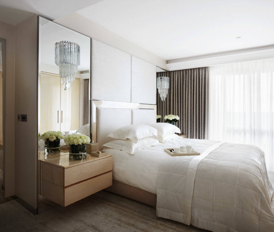 Reflective surfaces in an elegant bedroom