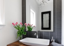 Sputnik chandelier and tulips in a modern powder room 217x155 Bring Living Room Style to Your Powder Room