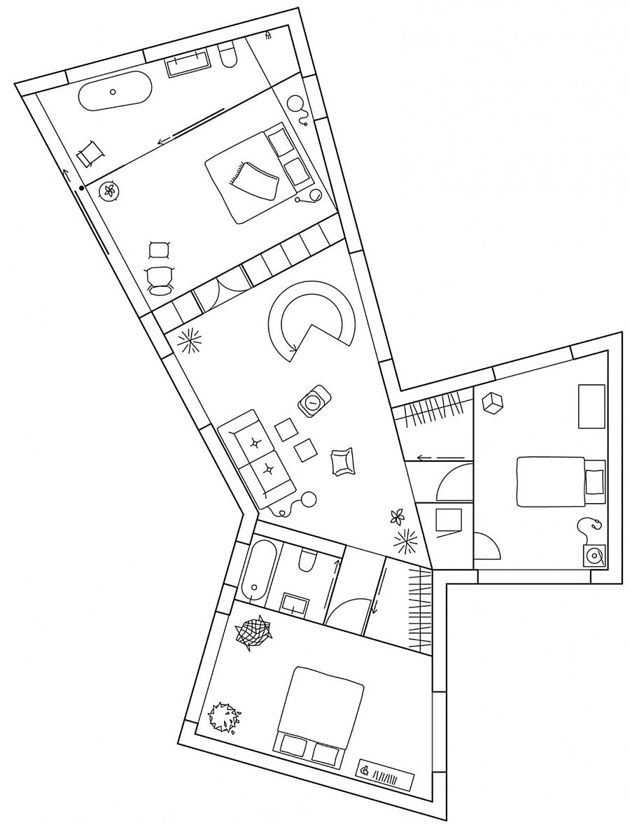 Top floor layout of the house in Molle