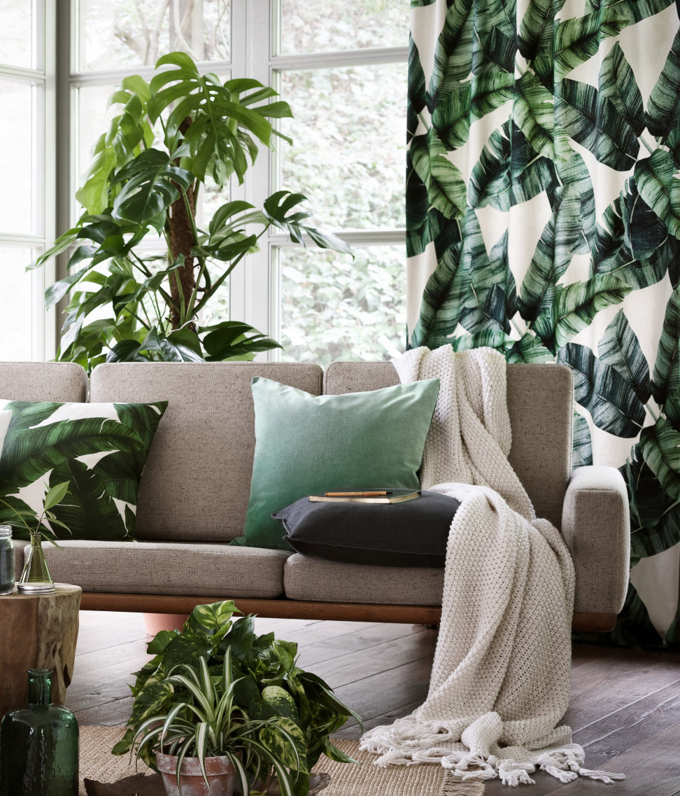 Tropical draperies and pillow from H&M Home