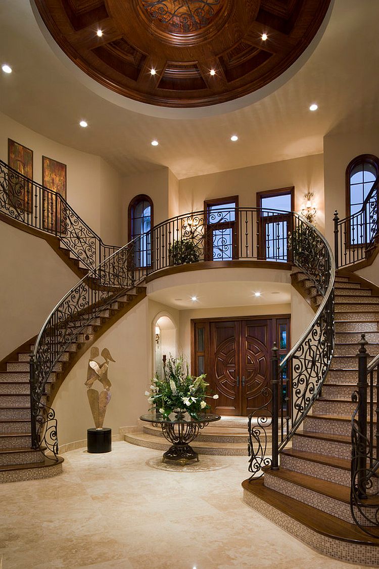 Twin staircase design is a classic that never fails in the grand Mediterranean villa [Design: Gregory A. Jones Architecture]