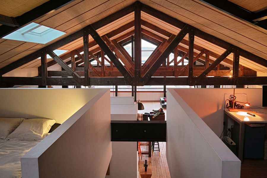 View of the lower level living area from the bedroom