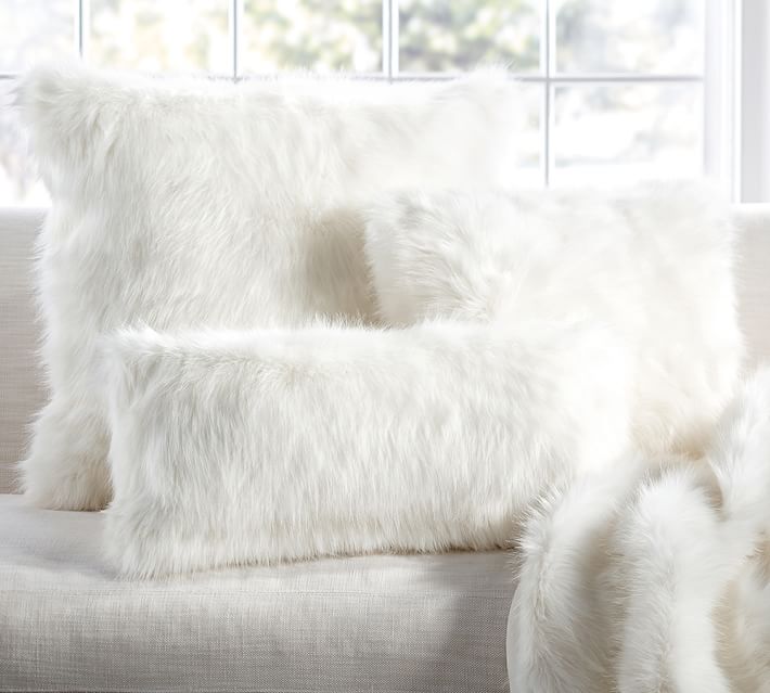 White faux fur pillow covers from Pottery Barn