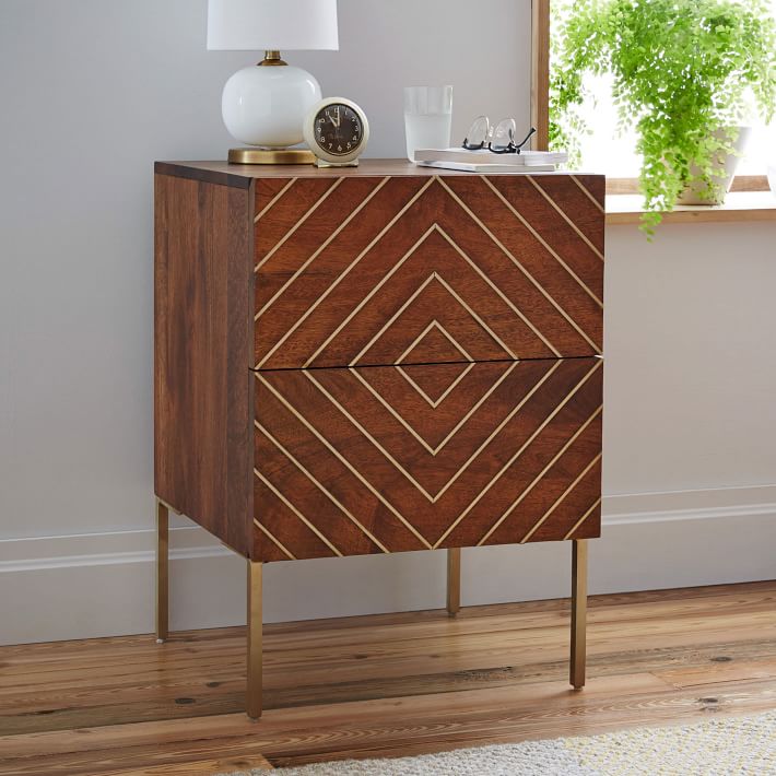 Wooden nightstand with a brass inlay from West Elm