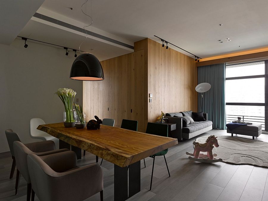 Wooden separations are used to craft additional rooms inside the Taipei City apartment