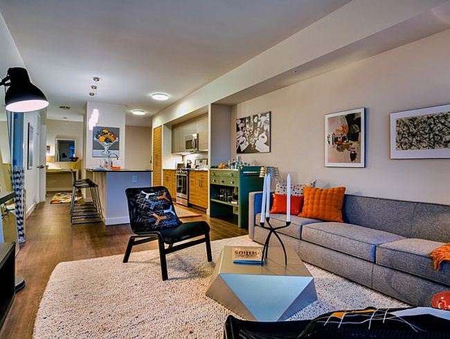 A look at the open plan living area inside the apartment