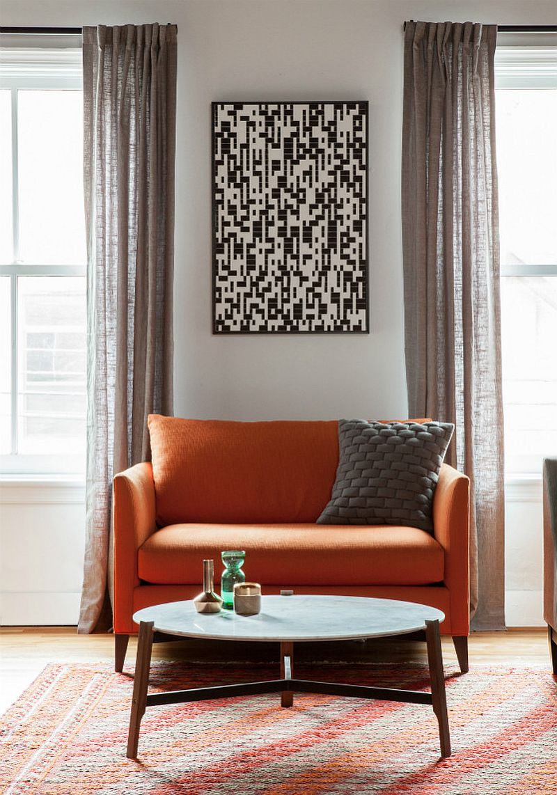 A splash of orange and Marble goodness for the Jersey City loft apartment