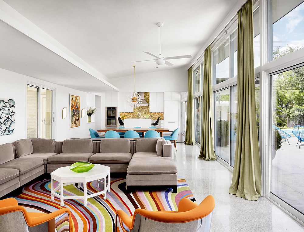 Add fun accents to create a colorful, open living space [Design: Baxter Design Group]