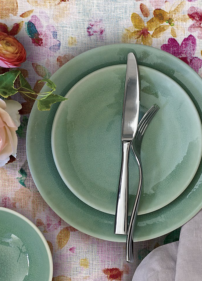 Aqua dinnerware from Crate & Barrel