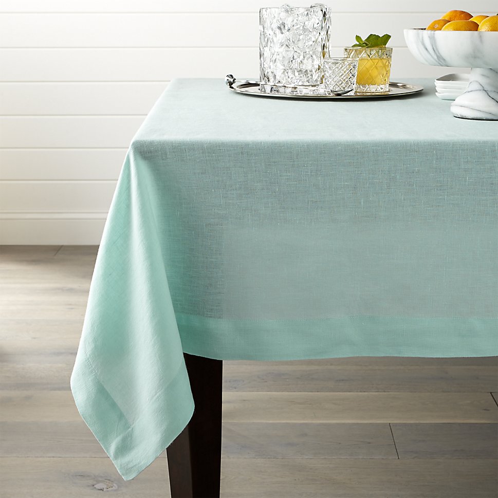 Aqua linen tablecloth from Crate & Barrel