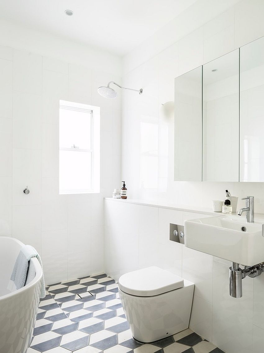 Beach style bathroom with bespoke floor tiles [Design: Decus Interiors]