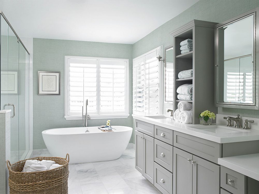 Coastal contemporary spa-styled master bathroom [Design: Krista Watterworth Design Studio]