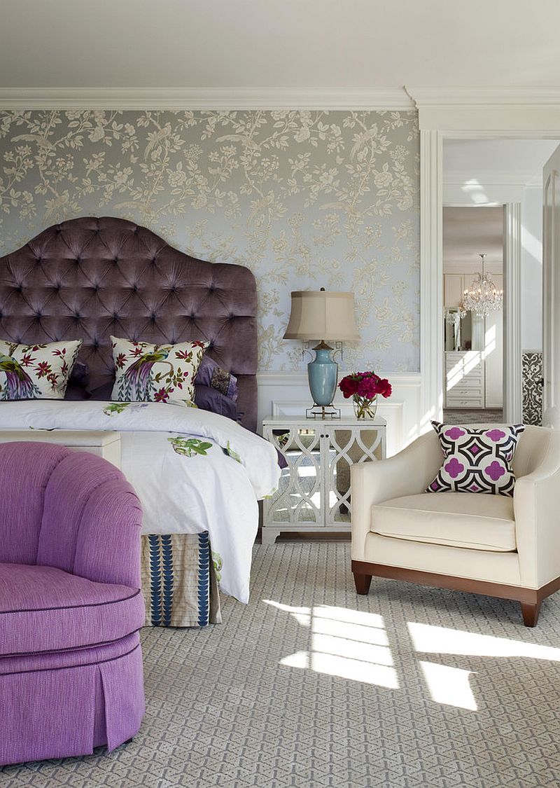 Comfy custom headboard adds a dash of opulence to the bedroom