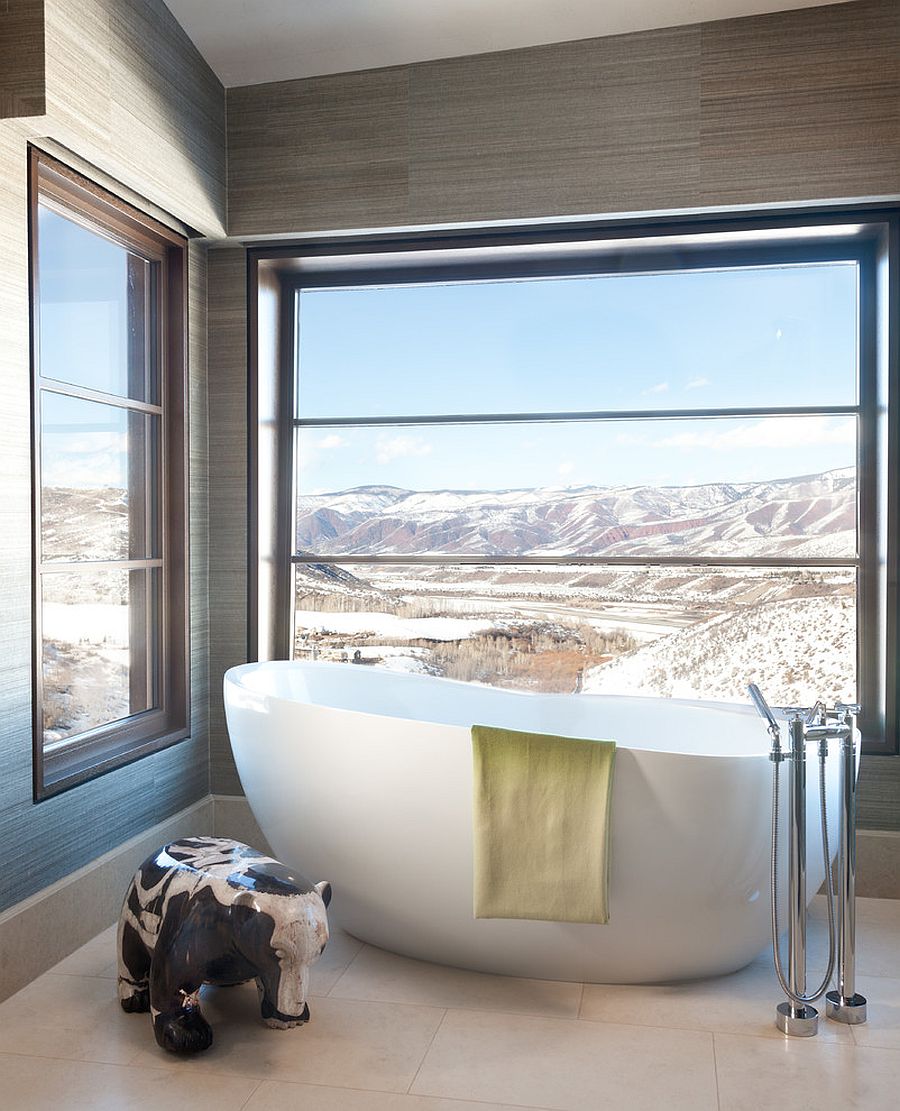 Contemporary bathroom in Aspen with a view of the rocky mountains