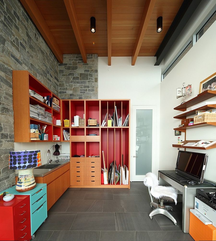 Contemporary home office brings together a variety of textures