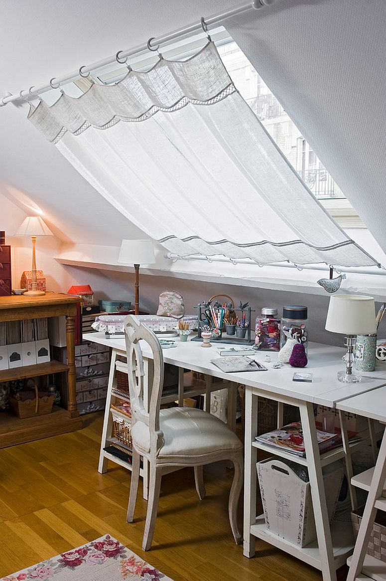 Cool Paris apartment with shabby chic home office in white [Design: Julien CLAPOT]